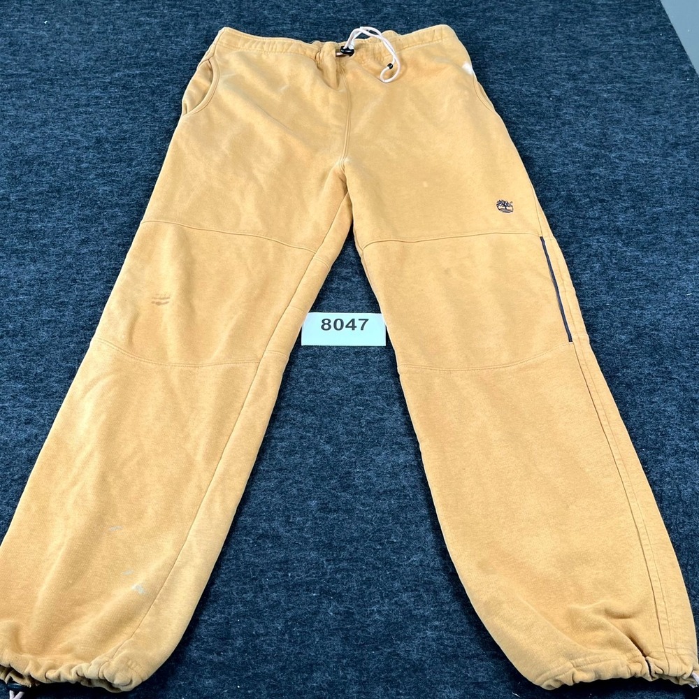 Timberland Sweatpants Mens Small Yellow Cotton Tapered Leg Drawcord Waist Casual